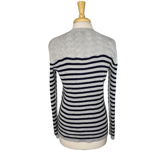 TALBOTS Gray Navy Blue Stripe Button Shoulder Pullover Sweater Size Medium Women - Picture 3 of 11